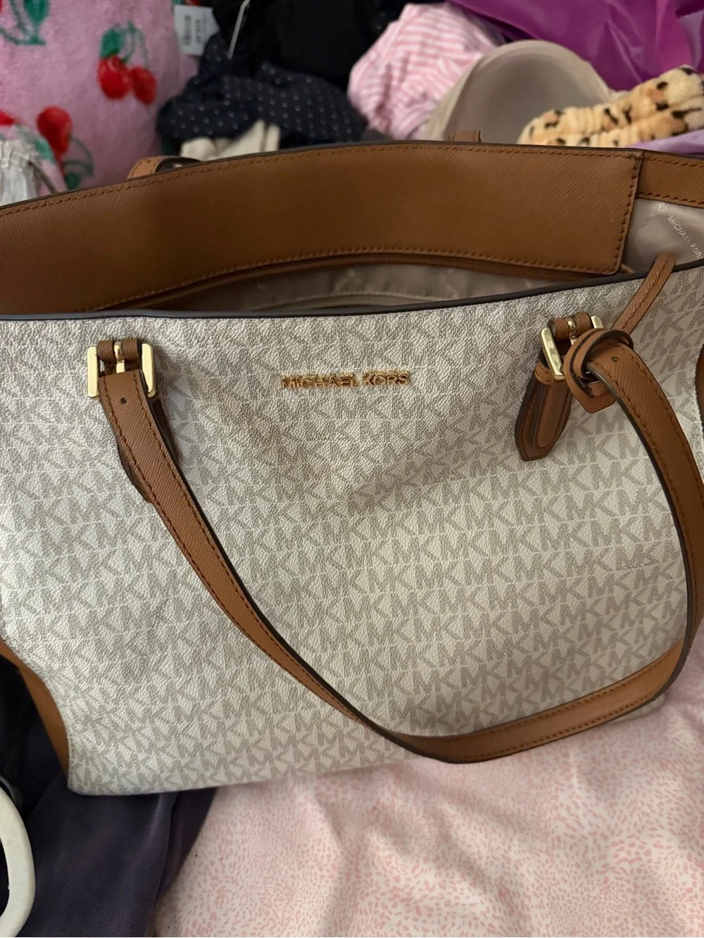 Michael Kors Beige Signature Tote with Acorn Trim